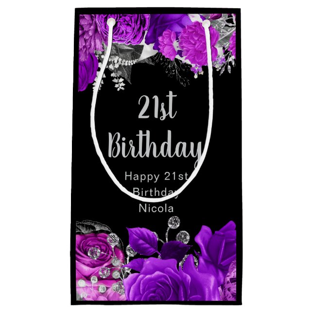Elegant Purple and Silver Flowers Birthday  (Framsidan)