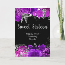 Elegant Purple and Silver Flowers Sweet Sixteen