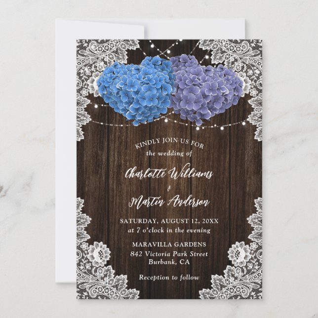 Elegant Purple Blue Rustic Floral Wedding Inbjudningar (Framsida)