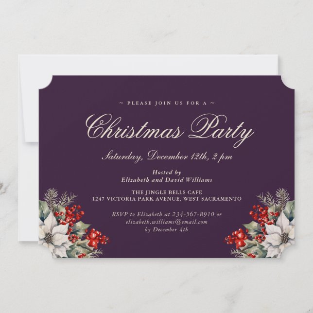 Elegant Purple Botanical Christmas Holiday Party Inbjudningar (Framsida)