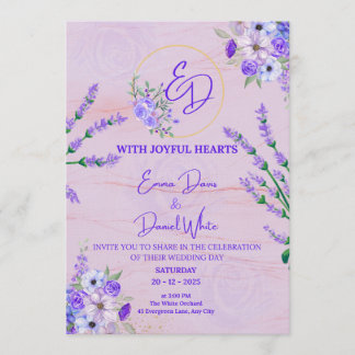 Elegant Purple Botanical Wedding Invitation Inbjudningar