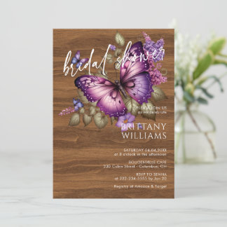 Elegant Purple Butterfly Bridal Shower Invitation Inbjudningar