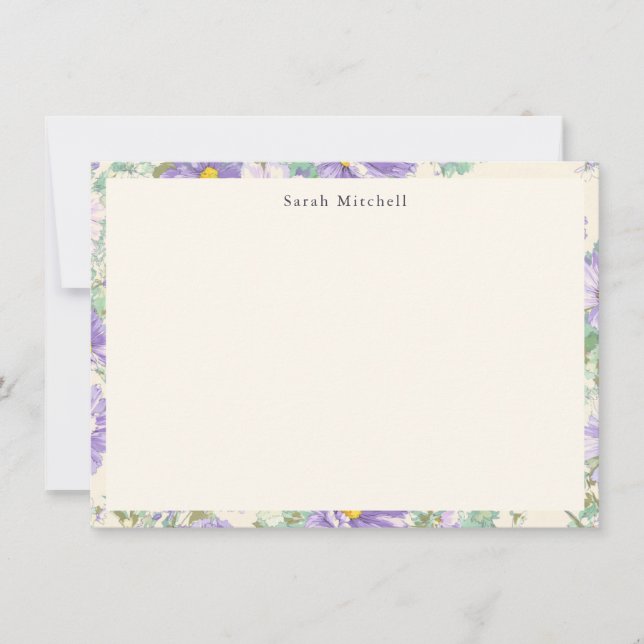 Elegant Purple Cosmos Floral Personalized Notecard Anteckningskort (Framsida)