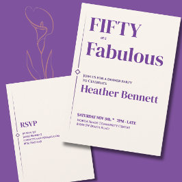 Elegant Purple Cream Fifty Fabulous Birthday Inbjudningar