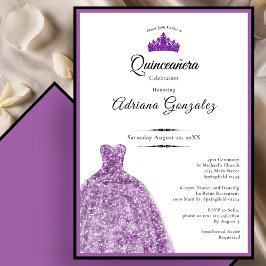 Elegant Purple Dress 15th Birthday Quinceanera Inbjudningar