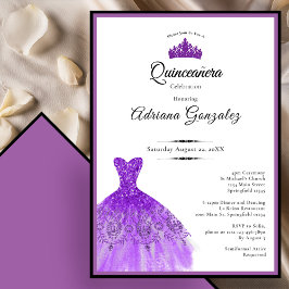 Elegant Purple Dress 15th Birthday Quinceanera Inbjudningar