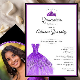 Elegant Purple Dress 15th Birthday Quinceanera Inbjudningar