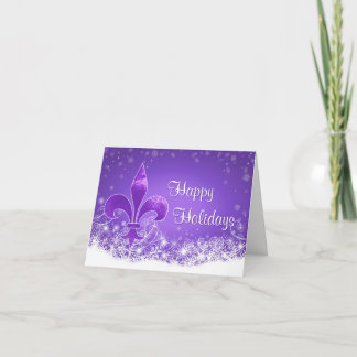 Elegant Purple Fleur-de-lis Snowflake Holiday Card Kort
