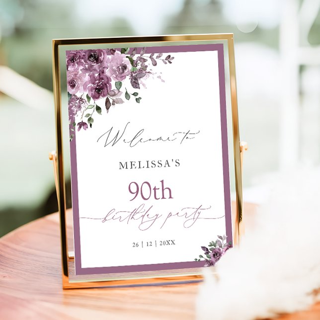 Elegant Purple Floral Any Age Birthday Welcome Poster (Skapare uppladdad)