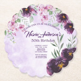Elegant Purple Floral Birthday Invitation Underlägg Papper