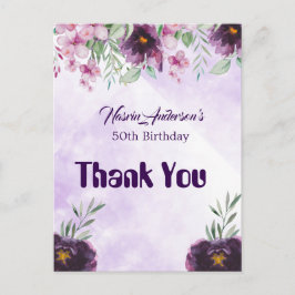 Elegant Purple Floral Birthday Invitation Vykort