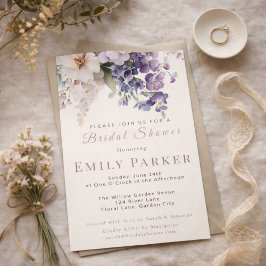 Elegant Purple Floral Bridal Shower Inbjudningar