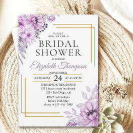 Elegant Purple Floral Bridal Shower Party Inbjudningar