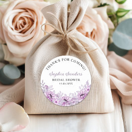 Elegant Purple Floral Bridal Shower Party Runt Klistermärke