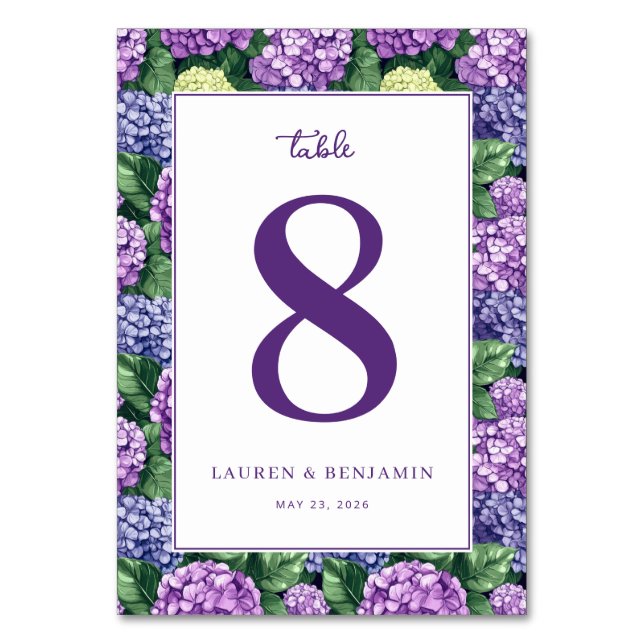 Elegant Purple Floral Hydrangea Bordsnummer (Framsidan)