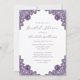 Elegant Purple Floral Lace Burlap Bridal Shower Inbjudningar