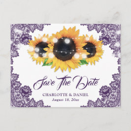 Elegant Purple Floral Lace Sunflower Wedding Meddelande Vykort