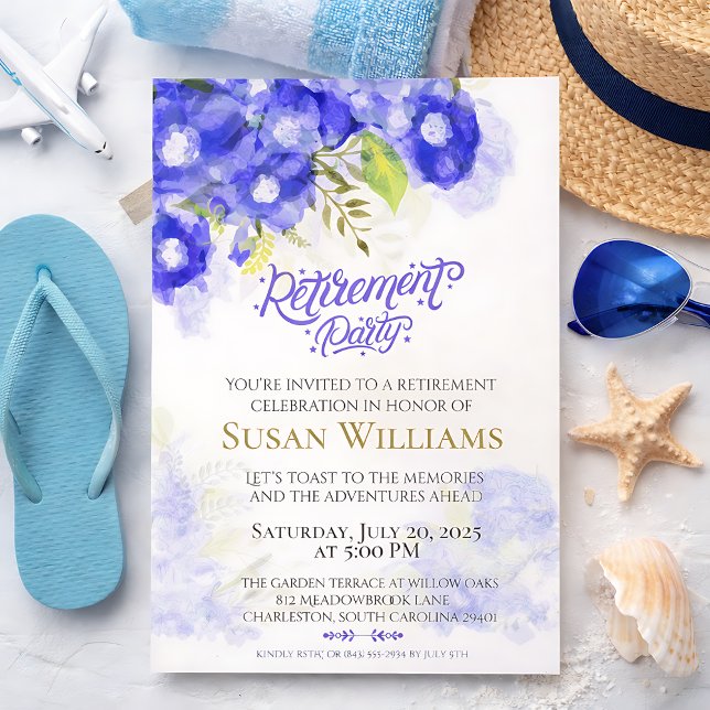 Elegant Purple Floral Retirement Celebration Inbjudningar (Elegant Purple Floral Retirement Celebration Invitation)