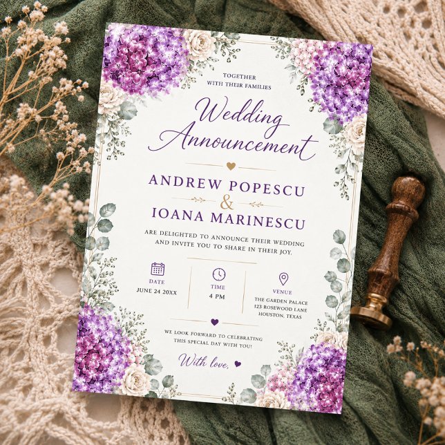Elegant Purple Floral Watercolor Hydrangea  Inbjudningar (Skapare uppladdad)