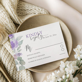 Elegant Purple Floral Watercolor Wedding RSVP OSA Kort