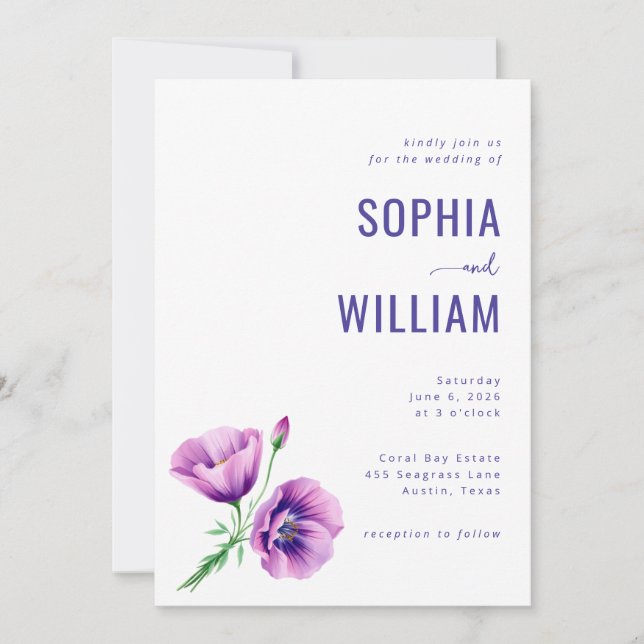 Elegant Purple Floral Wedding Invitation Inbjudningar (Framsida)