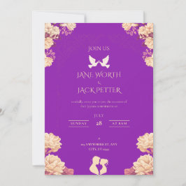 Elegant Purple Floral Wedding Invitation with Dove Inbjudningar