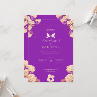 Elegant Purple Floral Wedding Invitation with Dove Inbjudningar
