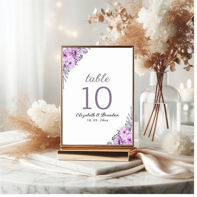 Elegant Purple Floral Wedding Party Bordsnummer (Skapare uppladdad)