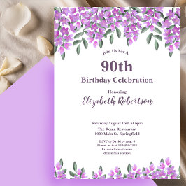Elegant Purple Flowers Women's 90th Birthday  Inbjudningar