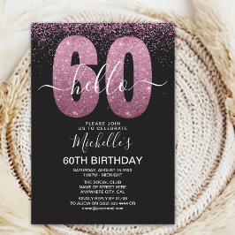 Elegant Purple Glitter "Hello 60" Birthday  Inbjudningar