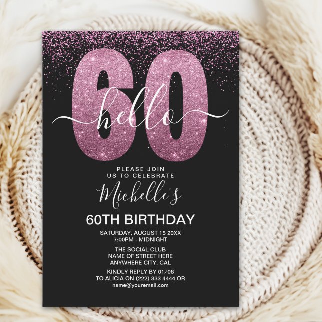 Elegant Purple Glitter "Hello 60" Birthday  Inbjudningar (Skapare uppladdad)