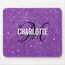 Elegant purple glitter monogram name mouse pad