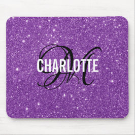 Elegant purple glitter monogram name mouse pad musmatta