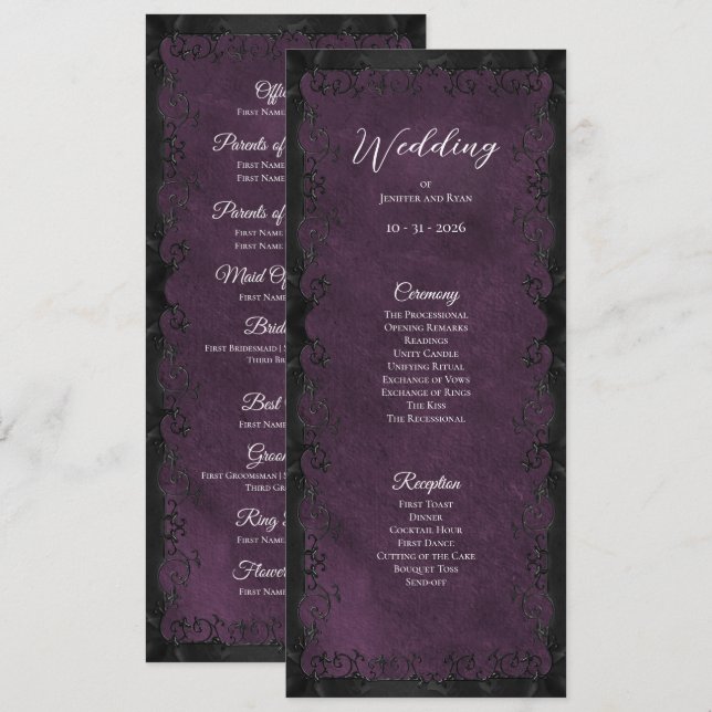 Elegant purple Gothic Wedding Program (Fram/baksida)