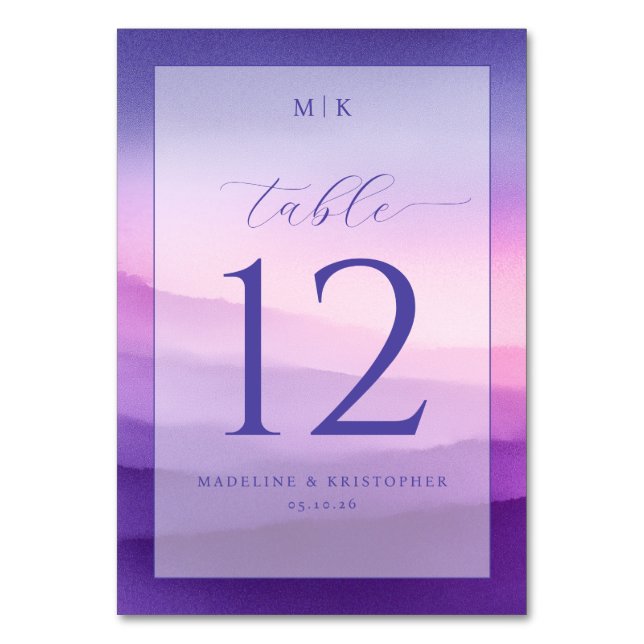 Elegant Purple Gradient Table Number Bordsnummer (Framsidan)