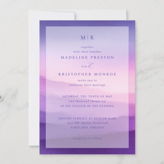 Elegant Purple Gradient Wedding Invitation Inbjudningar (Framsida)