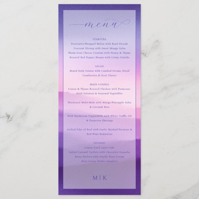 Elegant Purple Gradient Wedding Menu Meny (Framsida)