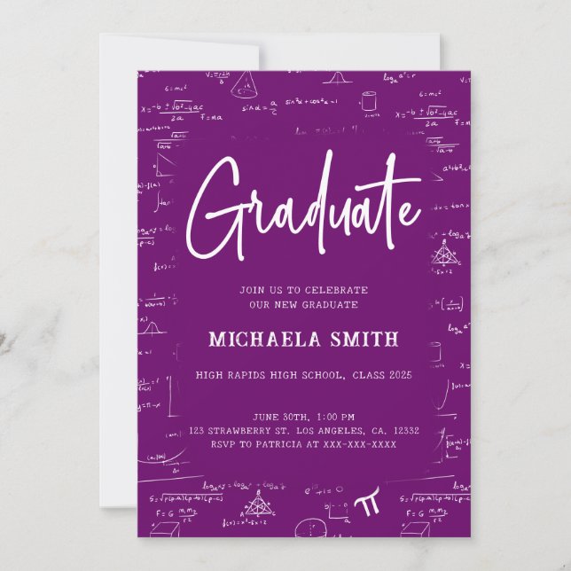 Elegant Purple Graduate Math Photo Graduation Inbjudningar (Framsida)