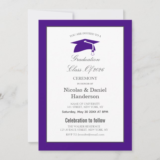 Elegant purple graduation ceremony invitation inbjudningar (Framsida)