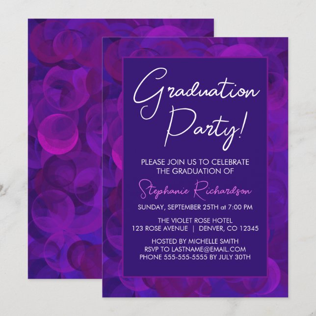 Elegant Purple Graduation Party Invitation Inbjudningar (Fram/baksida)