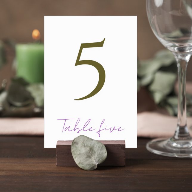 Elegant Purple & Green Wedding Table Number Sign Bordsnummer (Skapare uppladdad)
