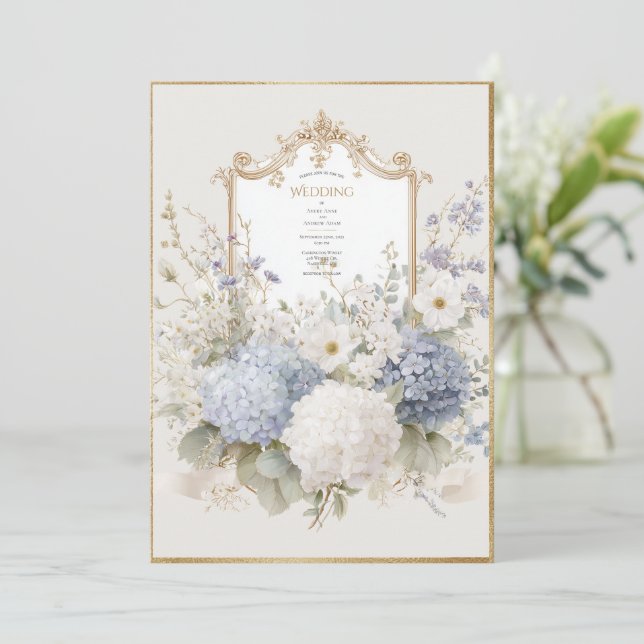 Elegant Purple Hydrangeas Vintage Wedding Inbjudningar (Stående Fram)