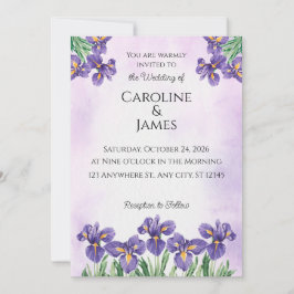 Elegant Purple Iris Watercolor Floral Wedding Invi Inbjudningar