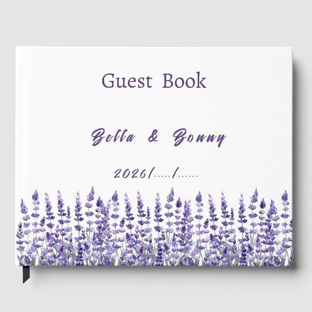 Elegant Purple Lavender Floral Wedding  Gästböcker (Framsida)