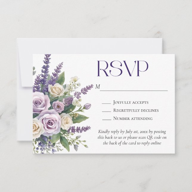 Elegant Purple Lavender Roses Wedding QR Code OSA Kort (Framsida)