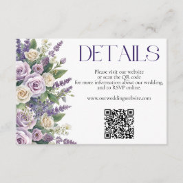 Elegant Purple Lavender Roses Wedding Website QR Tilläggskort