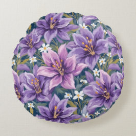 Elegant Purple Lily Floral Oil Painting Rund Kudde
