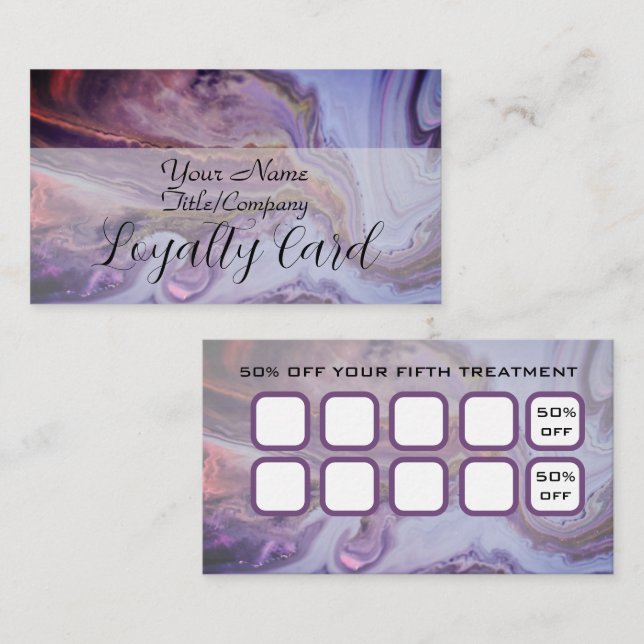 Elegant Purple Marble Hair Stylist Loyalty Card Lojalitetskort (Fram/baksida)
