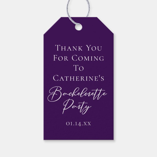 Elegant Purple Minimalist Bachelorette Party Presentetikett (Framsidan)