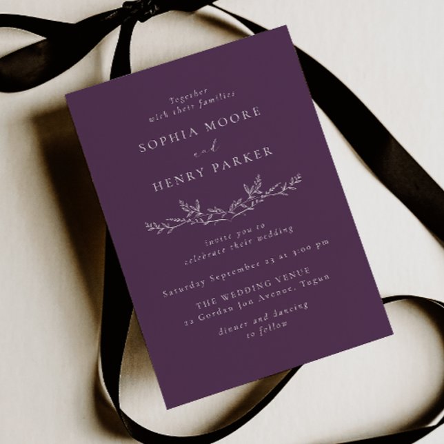 Elegant Purple Modern Line Art Wedding  Inbjudningar (Skapare uppladdad)